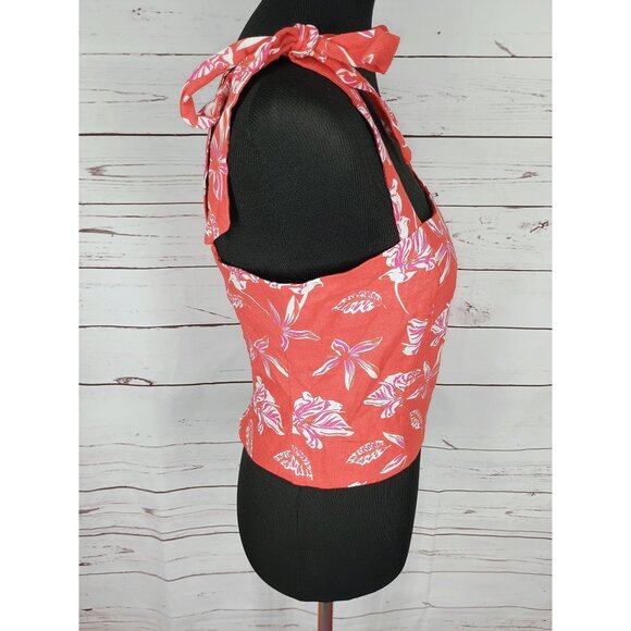 Joie Floral Tropical Summer Crop Top Women Red Linen Size 4 - Picture 2 of 6